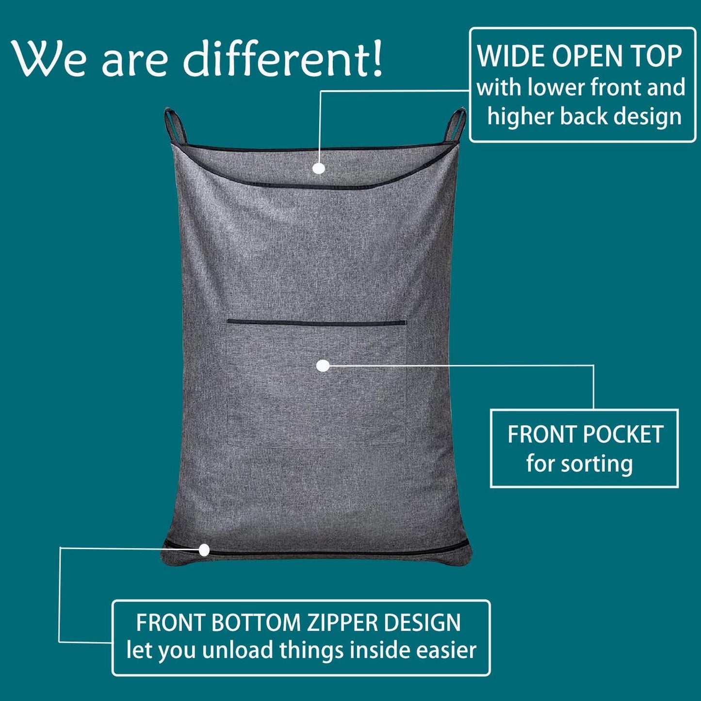 XL Hanging Hamper, Over The Door Hamper with Free Hanging Hooks, Space Saving Over Door Laundry Bag and Laundry Basket for Storage, 2 Pack, (36x22Inch Pop Heather Grey)