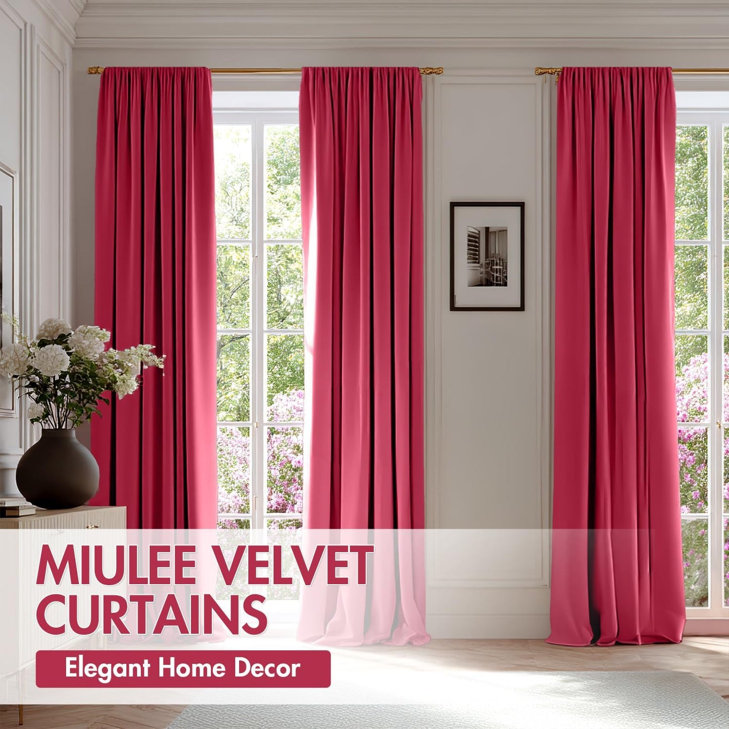 MIULEE Berry Velvet Curtains Thermal Insulated Blackout Curtain Drapes for Bedroom Living Room Darkening 108 Inches Long Curtains Panels Rod Pocket Set of 2