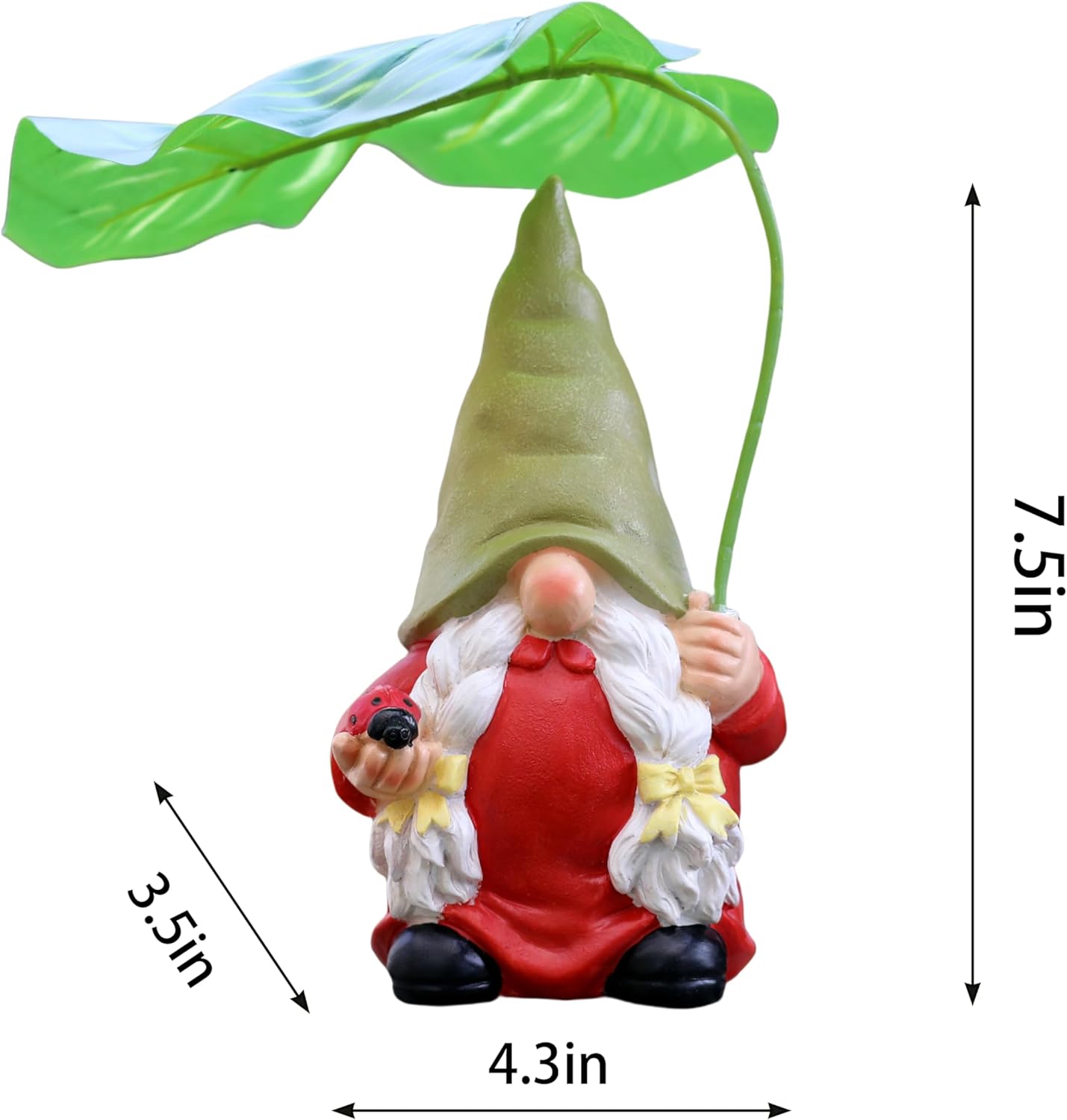 Garden Female Gnome Statue Decoration with Leaf Umbrella, 7.5” Figurine Ornament for Indoor Outdoor Home Patio Yard Lawn, for Gnome Lovers & Garden Enthusiasts,Mom,Women