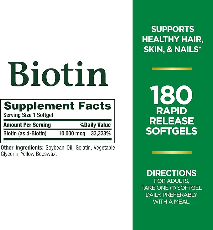 Nature's Bounty Biotin, Supports Healthy Hair, 10,000 mcg, 180 Ct