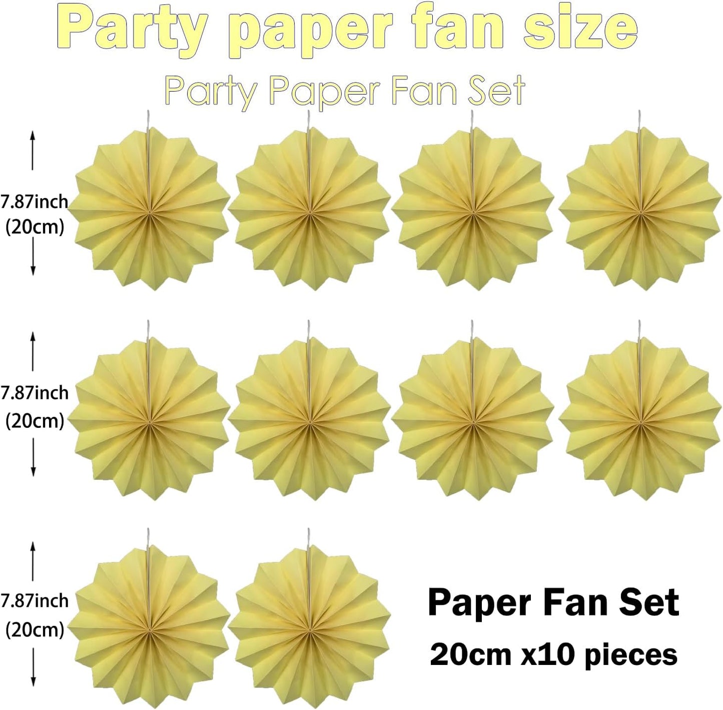 Yellow Hanging Paper Fans,Yellow Accessories Paper Decorations for Party,Color Party Decorations,Bee Themed Classroom Decor,8in Hanging Paper Fans 30 Color DIY Set (Light Yellow)
