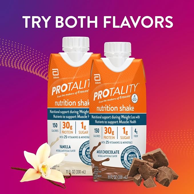 PROTALITY Milk Chocolate Nutrition Shake | 30g Protein, 1g Sugar | Nutrition Support for Muscle Health During Weight Loss | 12 Pack