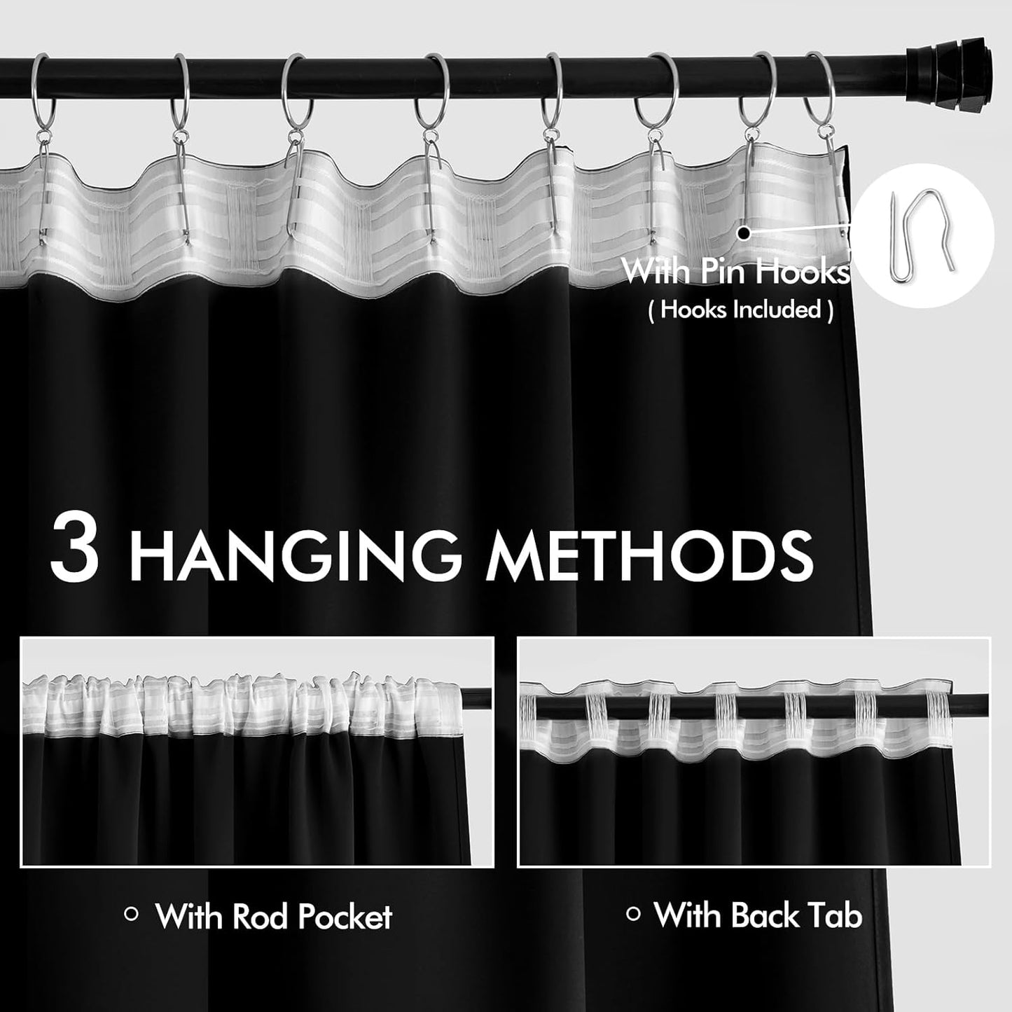 MIULEE Back Tab Blackout Curtains 84 Inch Length 2 Panels Set for Living Room Bedroom, Halloween Black Rod Pocket/Pinch Pleated Thermal Insulated Room Darkening Light Blocking Curtains 84 Inches Long