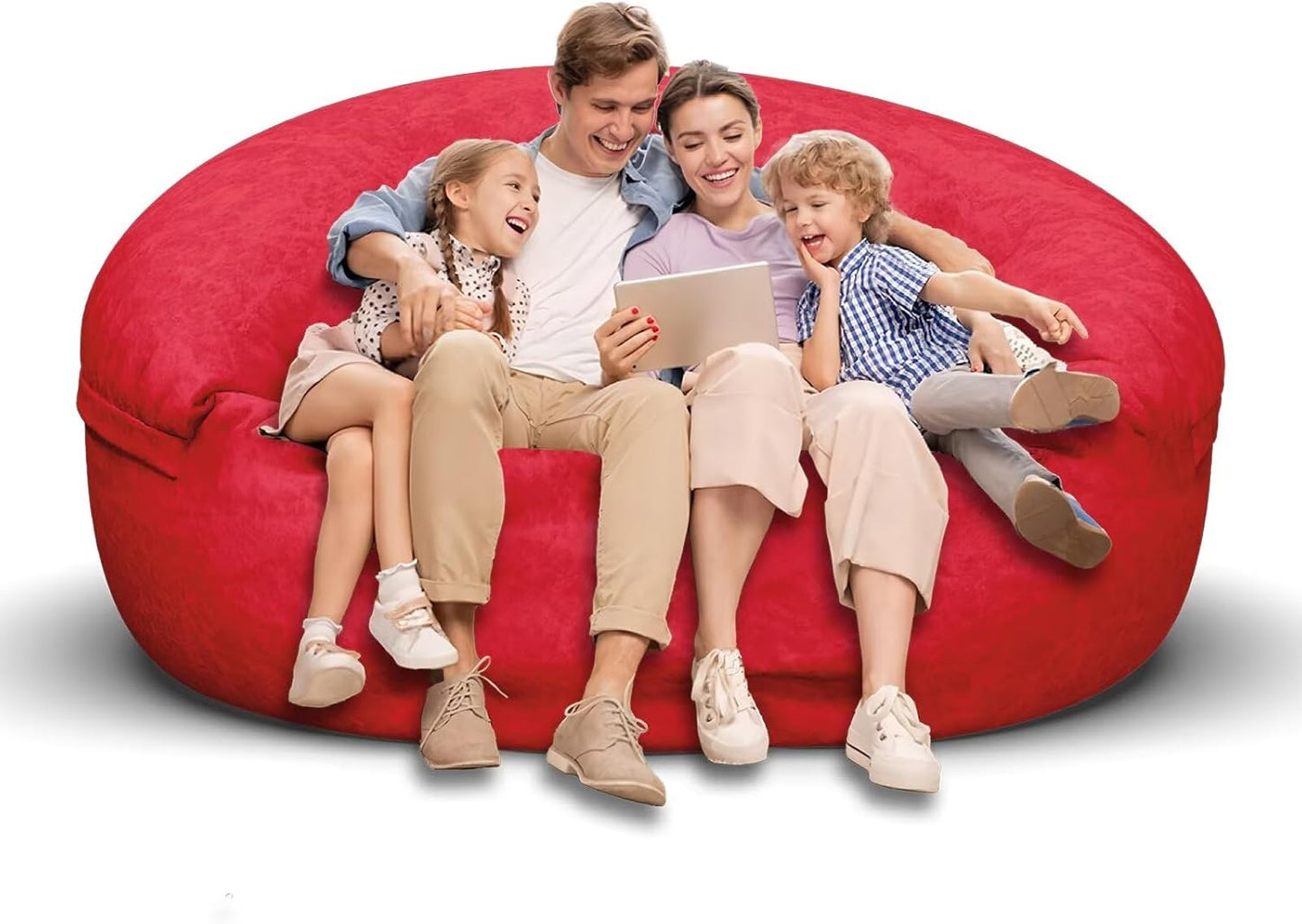 Bean Bag Chair for Adults 6FT,Soft Removable Cover for Teens/Girls Bedroom,Fluffy Giant Round Floor Beanbag Lounger Chairs (No Filler,Big Red)