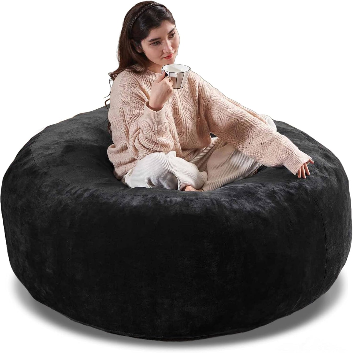 5FT,Big Bean Bag Chairs for Adults,Large beanbag with Filler Included,Memory Foam Material,Easy to Clean and Washable Corduroy Fabric,Suitable for Living Room and Bedroom (Black, 5 Foot)