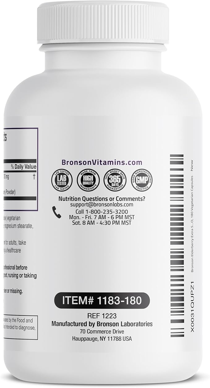 Bronson Elderberry Extra Strength, Supports Healthy 180 Vegetarian
