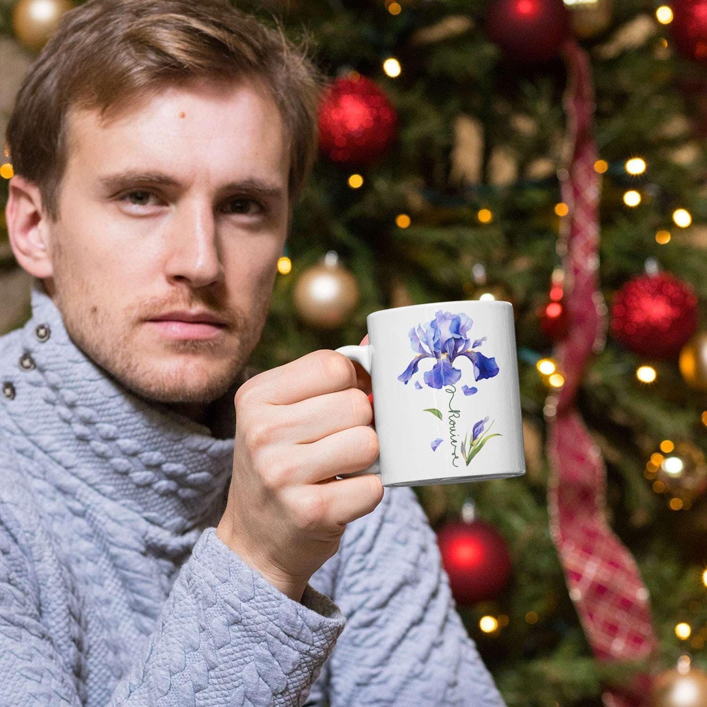 Customized Iris Flower Lover Cup, Custom Name Flower Ceramic Mug, Novelty Flower Themed Accent Cup 11oz 15oz, Personalized Iris Design Coffee Mug, Gift For Girlfriend Women