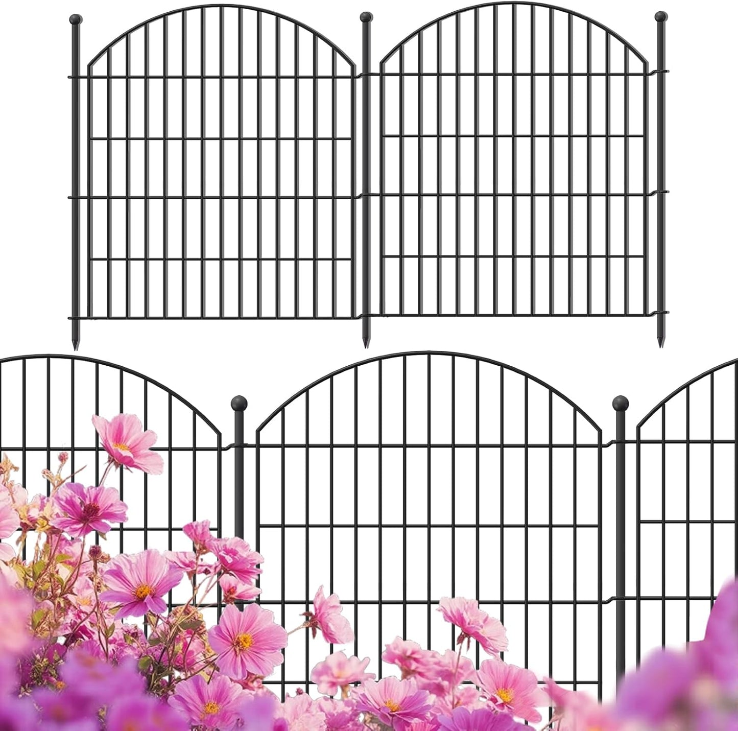 Decorative Garden Fence 32in (H) x12ft (L), 5 Pack No Dig Fence Animal Barrier for Dog, Arched Flower Bed Edging, Wire Border Panel Fencing for Yard Patio Outdoor Decor