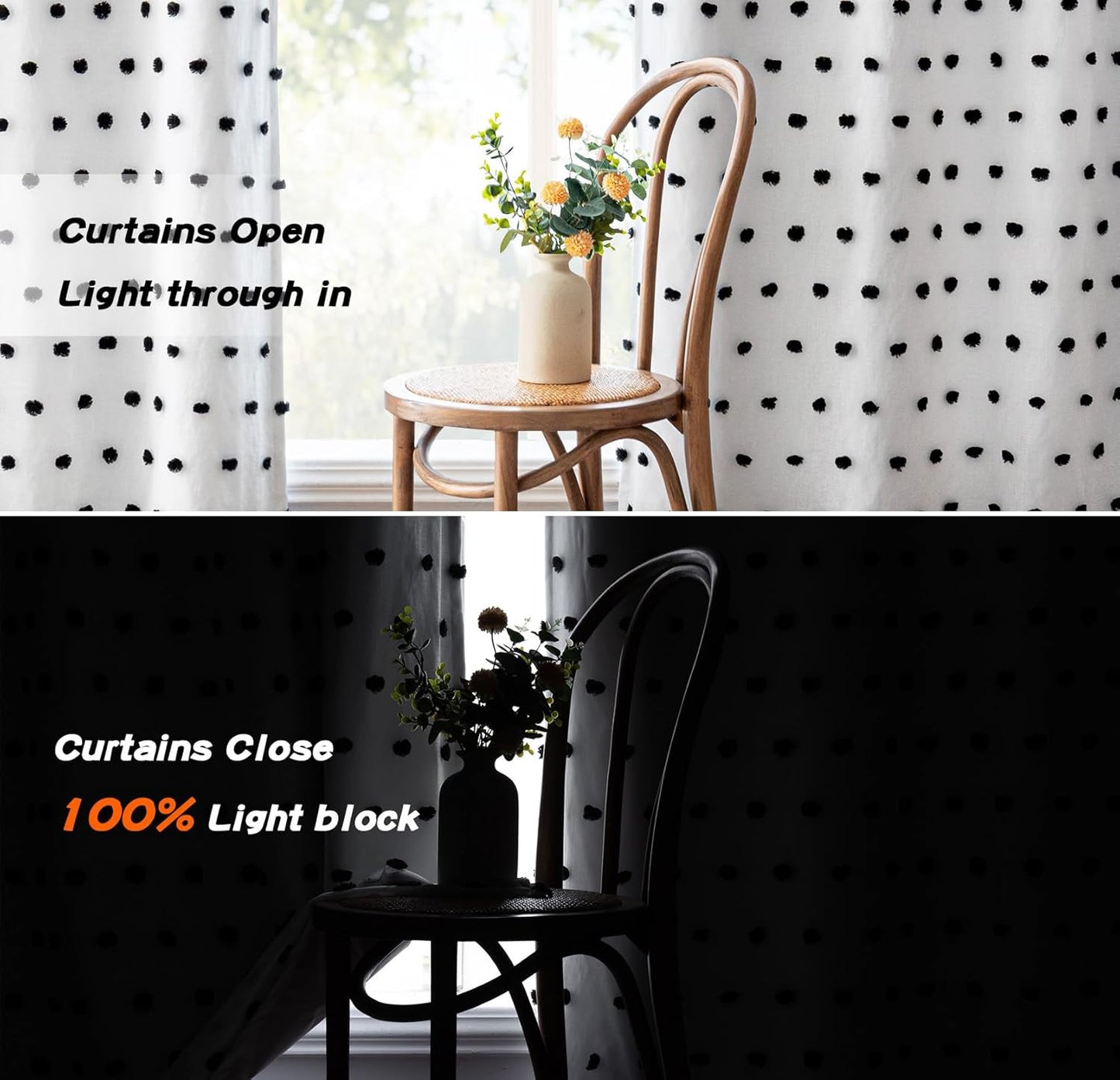 MYSKY HOME Blackout Curtains for Kids Bedroom 100% Light Block Out Thermal Insulated Curtain 63 Inches Grommet Room Darkening Curtains Privacy Window Drapes with Black Pom Pom Sheers,2 PCS, 52" x 63"