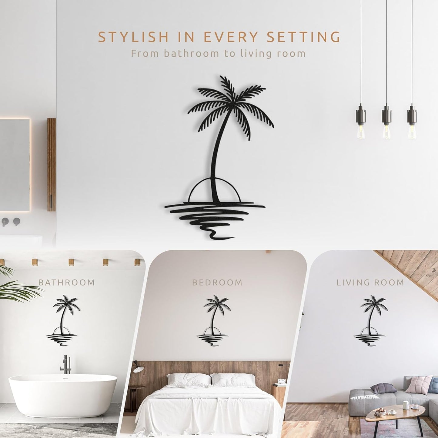 Metal Palm Tree with Sunset Wall Art, Large Outdoor Wall Decor, Tropical Beach Decor for Living Room, Bedroom, Garden Home Wall Sign, Perfect Metal Wall Art for Beach House(Black, 18 x 14 inches)