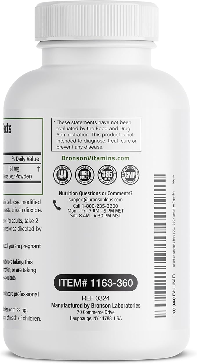 Bronson Ginkgo Biloba Extra Supports Brain 360 Vegetarian