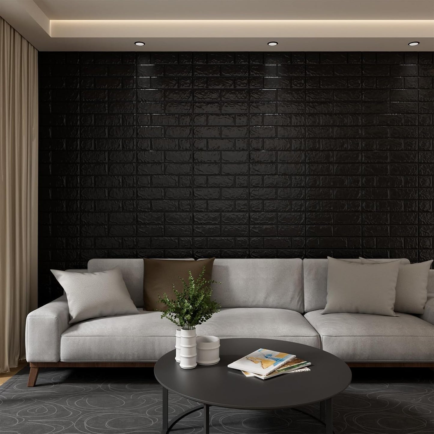 3D Wall Panels Peel and Stick,29 Sq Ft XPE Foam Stone 3D Wallpaper, Textured Faux Brick Wall Panels Black, 20PCS