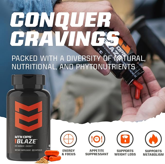 MTN OPS Blaze Fat Burner & Thermogenic Metabolism Booster for Weight Loss, 210mg of Caffeine per Serving Caffeine Pills for Energy Boost, 30 Servings