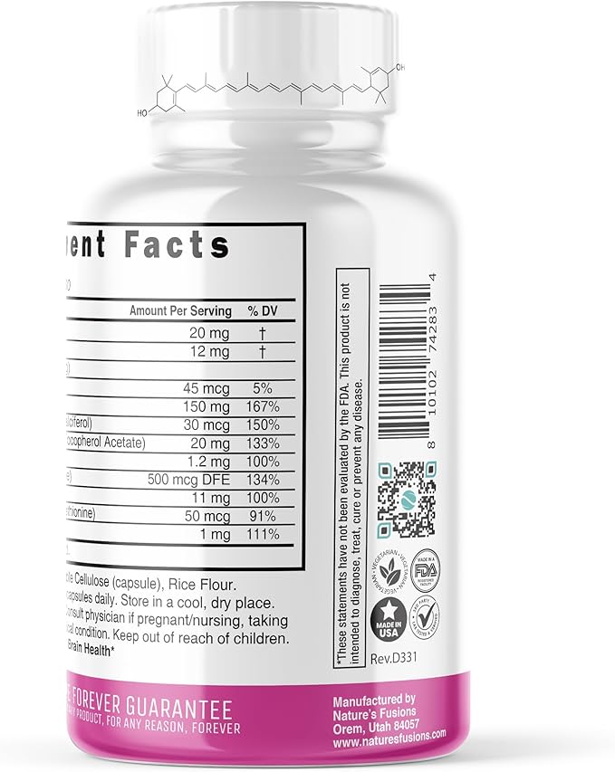Nutri Lutein 20mg Eye Vitamins Complex A,C,D3,E, Folate 60 Capsules