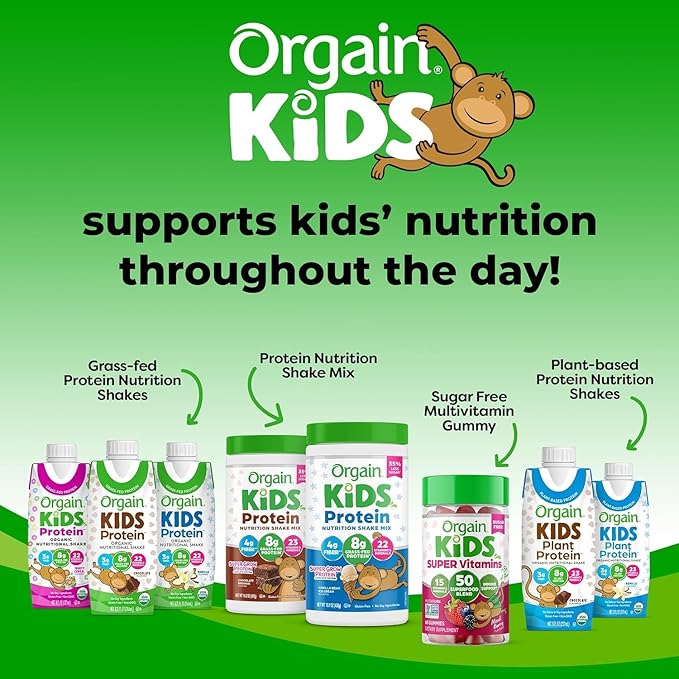 Orgain Organic Kids Nutritional Protein Shake, 8g Dairy 3g of 22 Vitamins 8.25 Fl 12)