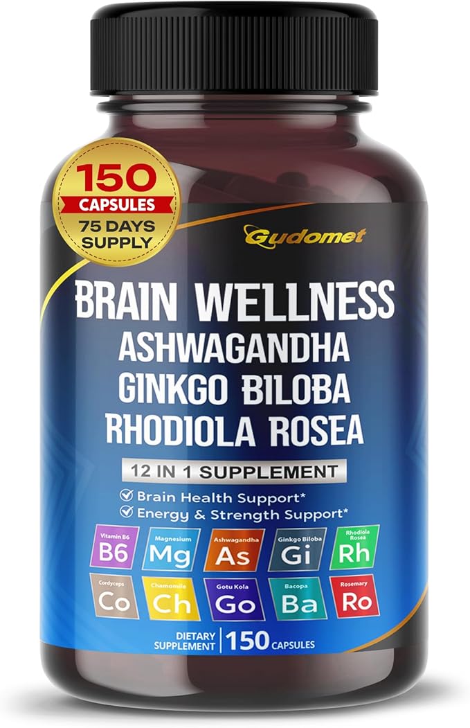 BRAIN WELLNESS Ginkgo Biloba Rhodiola Cordyceps -150 Capsules-