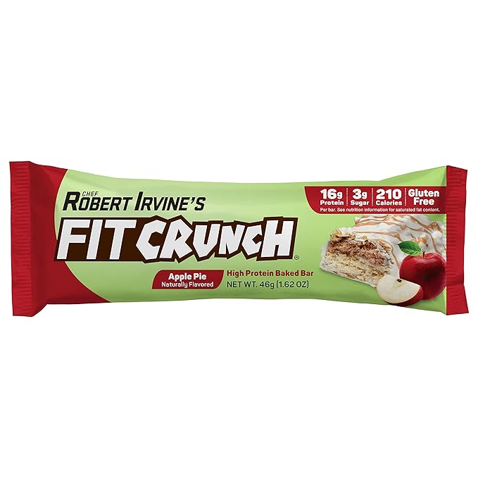 FITCRUNCH Snack Size Protein Bars, 6-Layer Baked Bar, 3g of Sugar, Gluten Free & Soft Cake Core (9 Bars, Apple Pie)