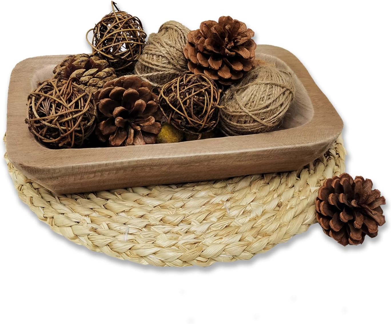 Wooden Dough Bowl Decor, Vintage Wooden Bowl Hand Carved Home Decor for Dining Table Center, Living Room, Kitchen Decor. (10inch brown)