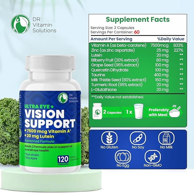 Vision Support Eye Vitamins for Macular Health 2 Formula (1 Bottle, 120 Capsules)