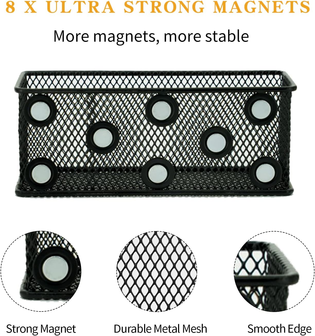 Neudeco Magnetic Locker Organizer and Accessories,Wire Mesh Magnetic Storage Basket ,Magnetic Holder for Dry Erase Markers,Strong Magnet Pen Holder for Fridge School,Pack 3 (Black)