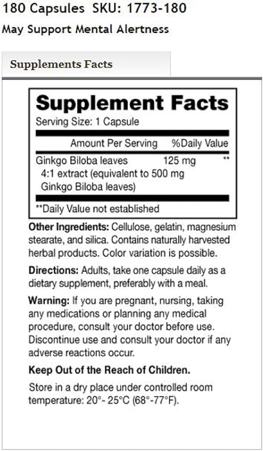 Mason Vitamins Ginkgo Biloba 500 mg 180 Gelatin 2 Bottles 360 Capsules
