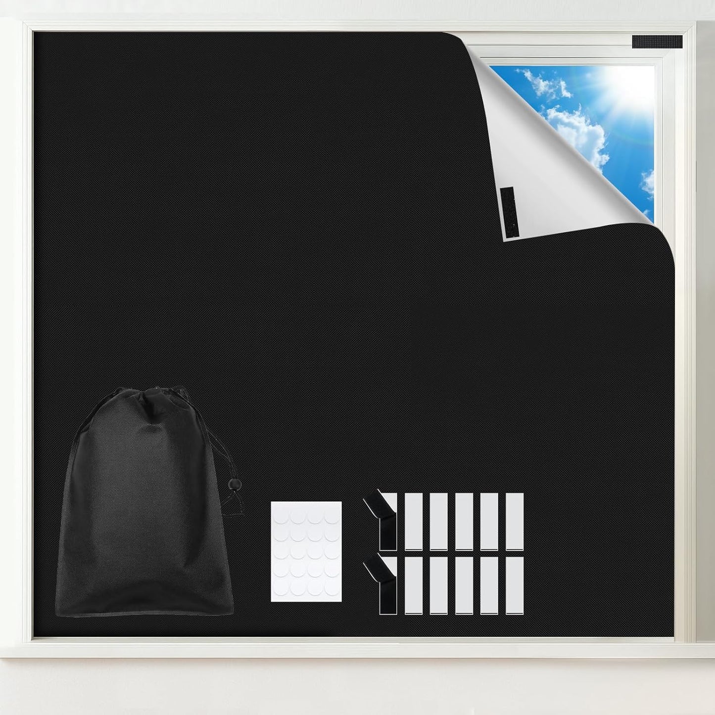 Blackout Window Cover, Portable DIY Window Blinds,Travel Window Blackout Curtains for Baby Nursery, Bedroom, Dorm Room and Media Room (Black 39"x57")