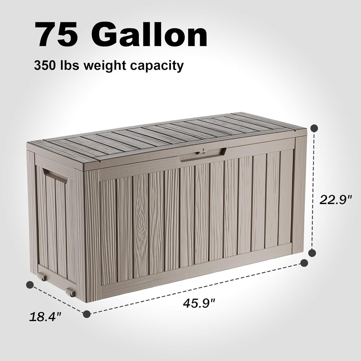 Vixzen 75 Gallon Resin Deck Box with wheels,Lockable Outdoor Storage Box for Patio Cushions Storage Furniture,Garden Tools,Weatherproof and UV Resistant- Grey