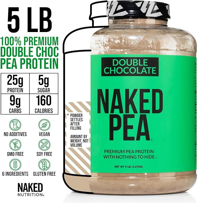Naked Pea - Double Chocolate Protein from US & Canadian Farms, Organic Cocoa, Organic Coconut Sugar - No GMO, No Soy, and Gluten Free, Aid Growth and Recovery - 53 Servings