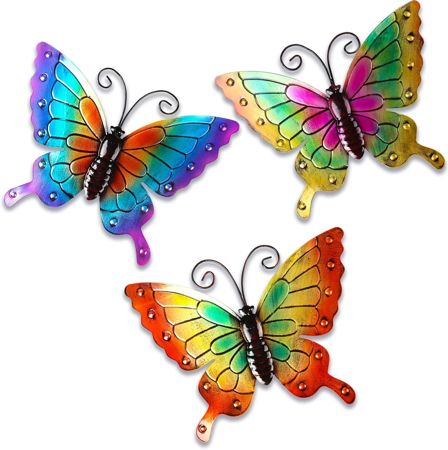 MACLARONX 3Pcs Metal Butterfly Wall Decor,11" Large Outdoor Fence Yard Art Butterflies 3D Garden Hanging Decorations Home Balcony Patio Room Indoor