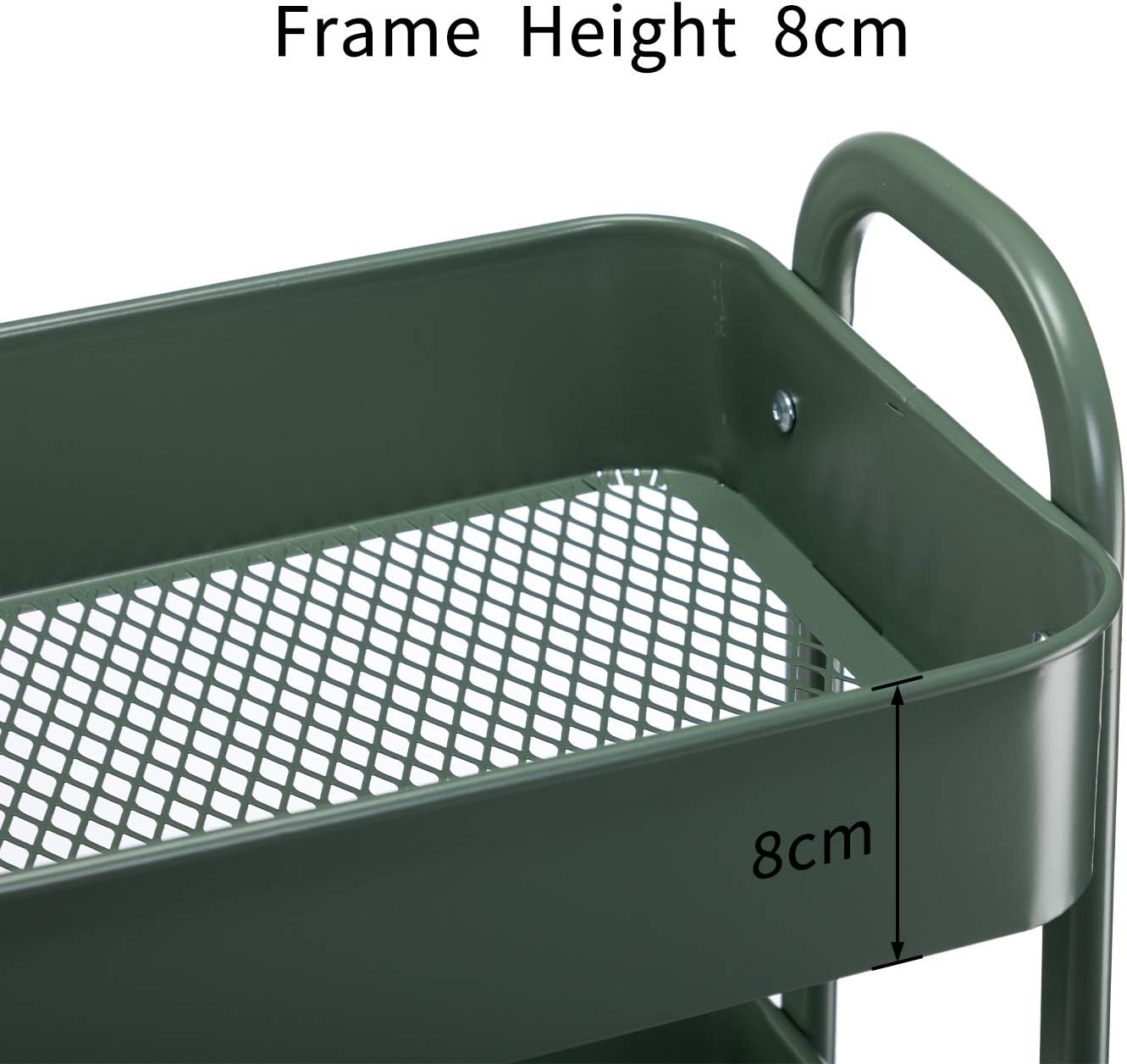 AGTEK Movable Rolling Organizer - 3 Tier Metal Storage Cart, Green