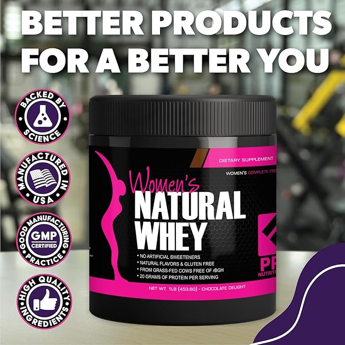 Whey Protein Powder for Women - Supports Lean Muscle Mass - Low Carb - Gluten Free - Grass Fed and Rbgh Hormone Free Whey Protein Chocolate Powder (Chocolate Delight, 1 Lb)