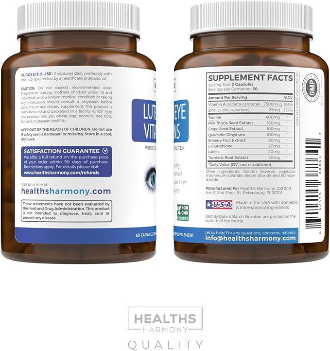 Lutein Eye Vitamins (Non-GMO) Vision Support 60 Capsules