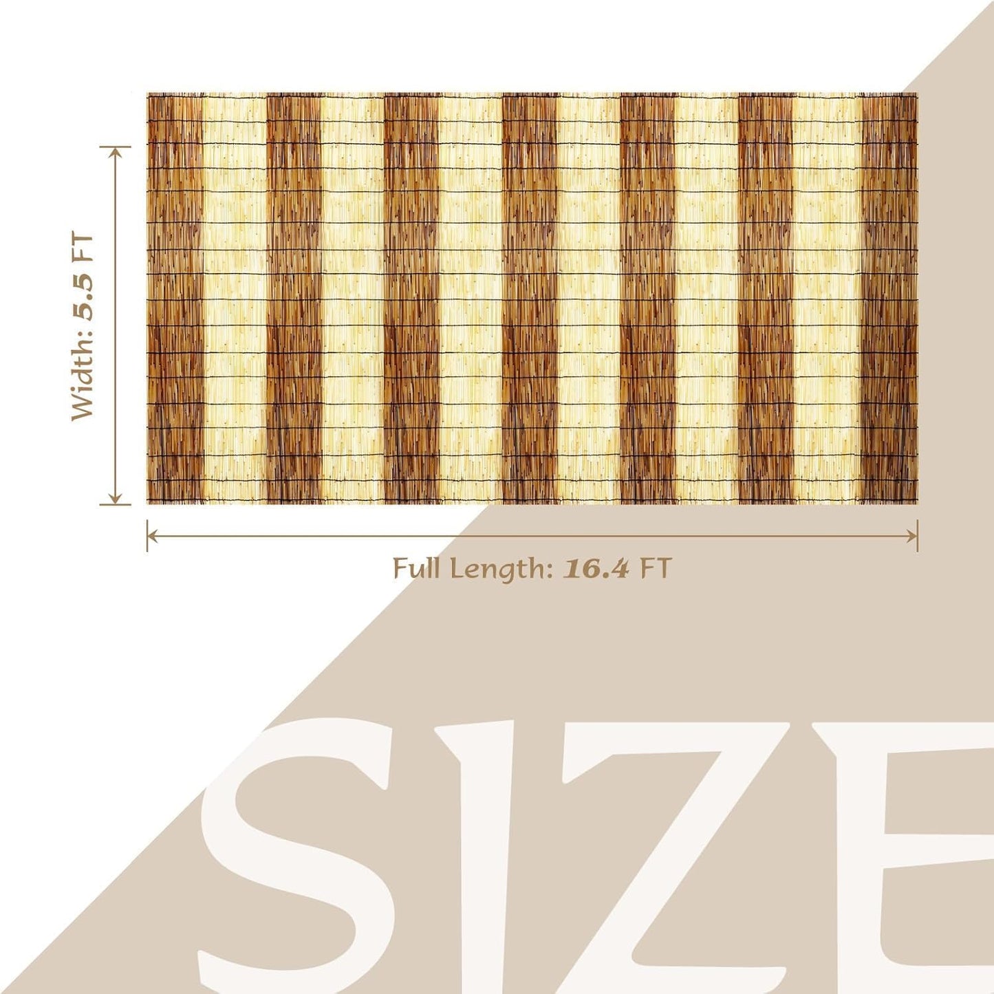 ZNCMRR Natural Reed Fencing Rolls,5.5FT X 16.4FT Balcony Screen Curtain Fence Covering Privacy Screen Fencing for Outdoor Backyard Patio(Stripy)