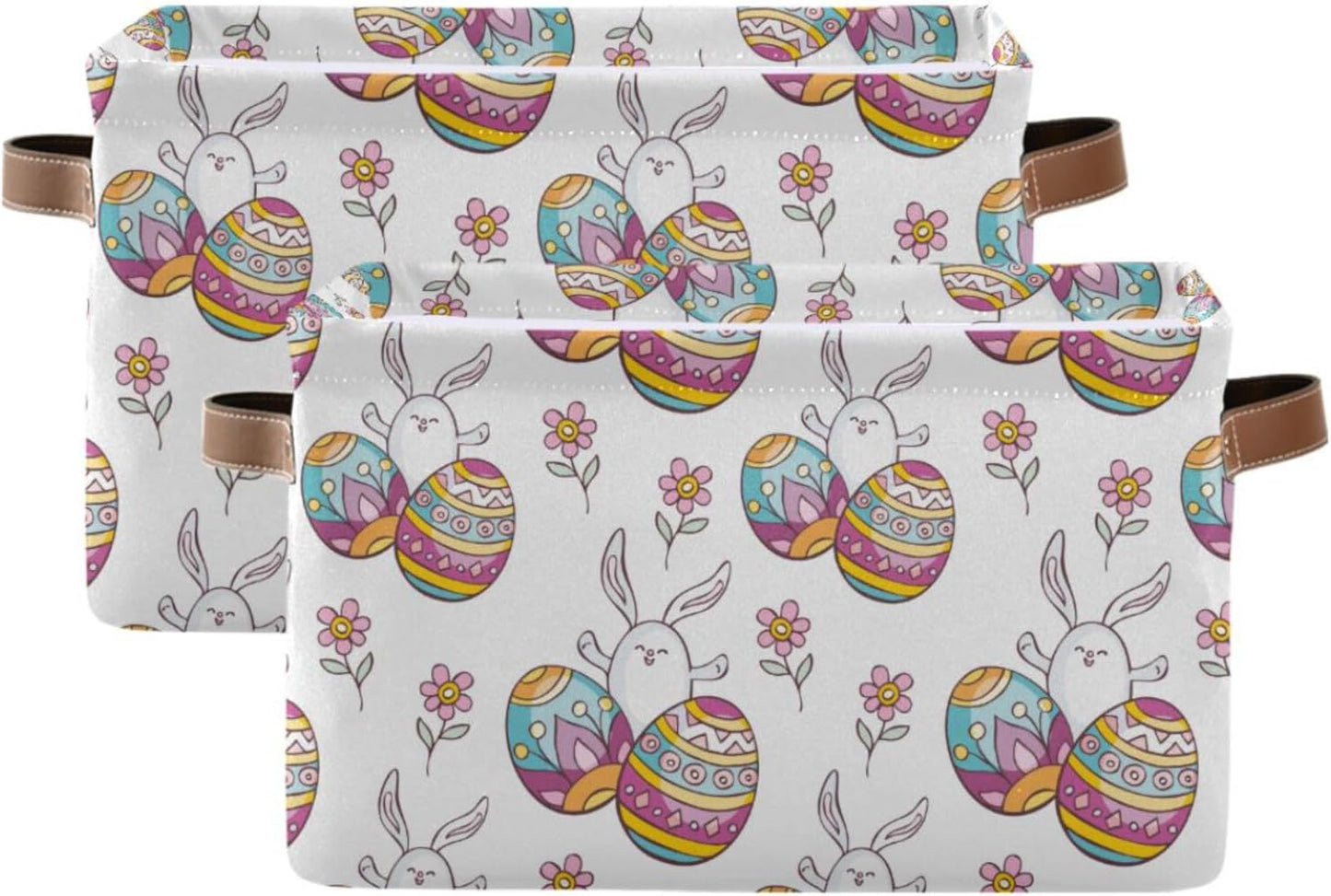 susiyo Easter Storage Basket with Handles, Cute Easter Rabbit Egg Large Foldable Fabric Collapsible Storage Bins Organizer Bag for Storage 2PACK