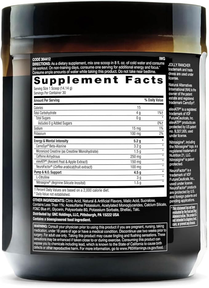 BEYOND RAW LIT | Clinically Dosed Pre-Workout Powder | Contains Caffeine, L-Citrulline, Beta-Alanine, and Nitric Oxide | Jolly Rancher Blue Raspberry | 30 Servings