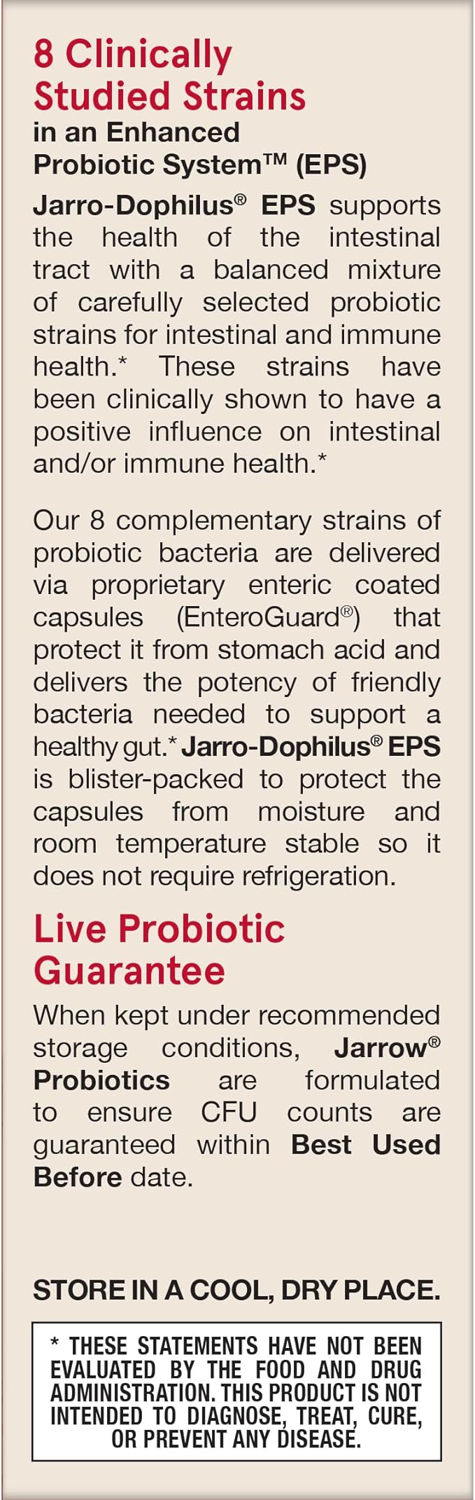 Jarrow Formulas Jarro-Dophilus EPS Gut Restore 25 Billion 8 Clinically-Studied 30 Veggie 30 Day