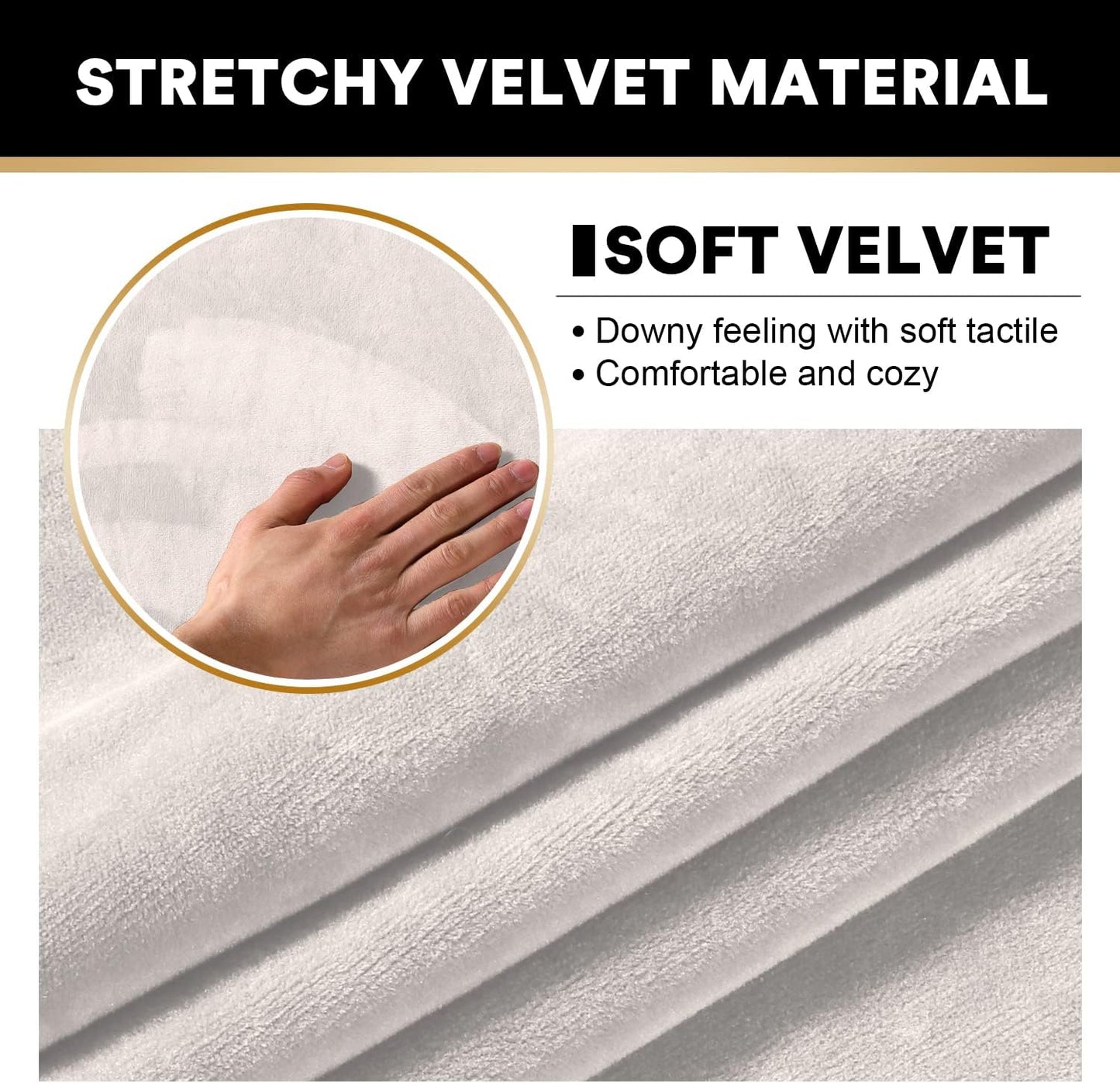 PrinceDeco Sectional Couch Covers Velvet Cushion Covers for Sectional Couch Washable Cushion Covers for Sectional Sofa Pet Friendly Sectional Sofa Slipcovers(1 Chaise Back+ 3 Sofa Back,Ivory)