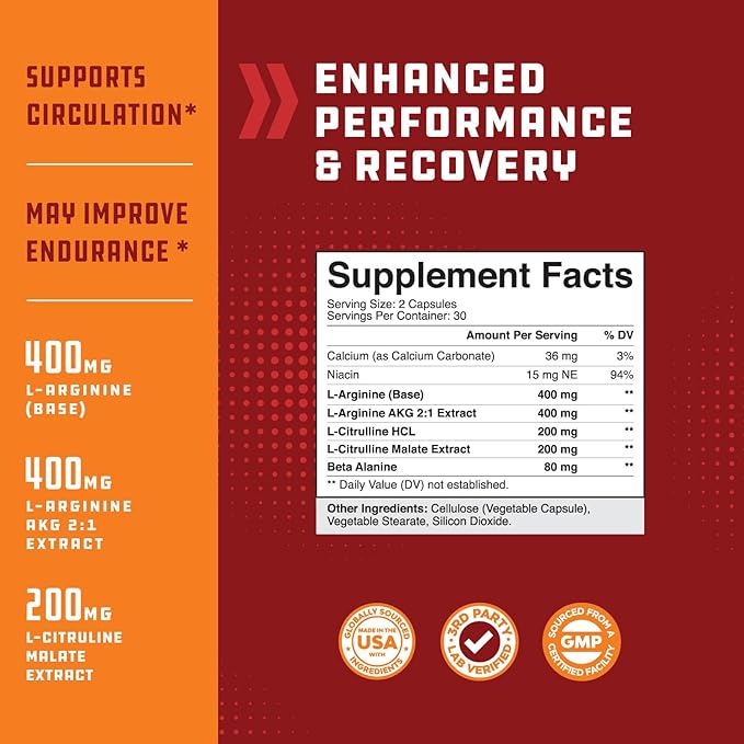 Nitric Oxide Booster Complex with L-Arginine & L-Citrulline – Amplifier for Increased Endurance – Powerful Antioxidant – Weight Loss Support Vitamin for Men Women Teens