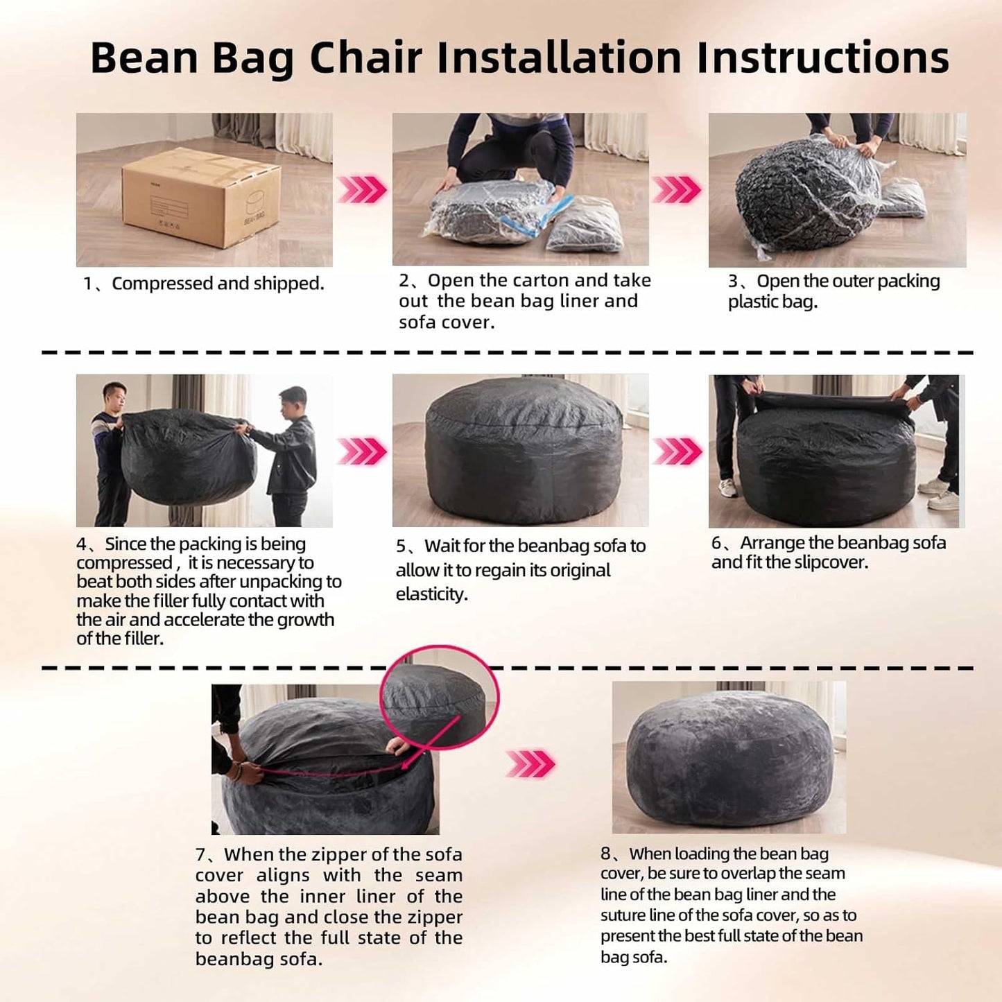 5FT,Big Bean Bag Chairs for Adults,Large beanbag with Filler Included,Memory Foam Material,Easy to Clean and Washable Corduroy Fabric,Suitable for Living Room and Bedroom (Black, 5 Foot)