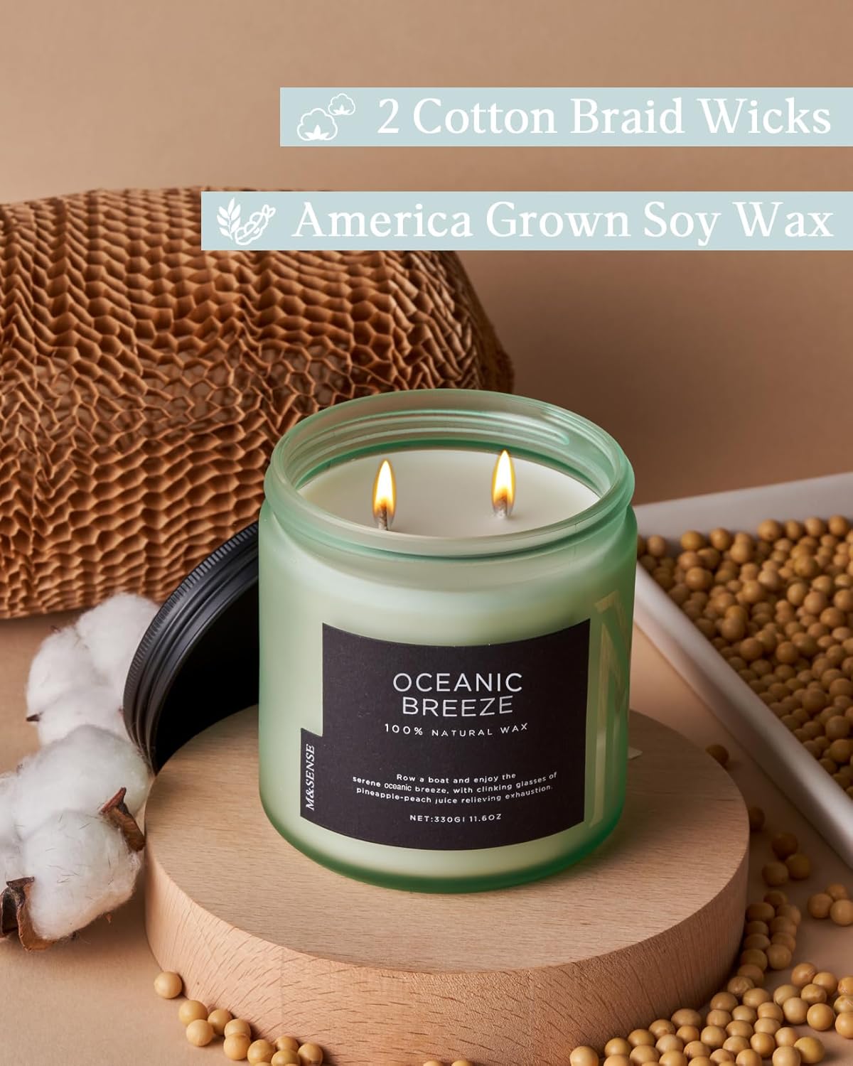 M&SENSE Candle Oceanic Breeze Scented, 11.6oz 70 Hour Long Lasting 2 Wick Pineapple & Mango Scent Natural Soy Candles for Home Scented, Stress Relief Gifts for Women/Men