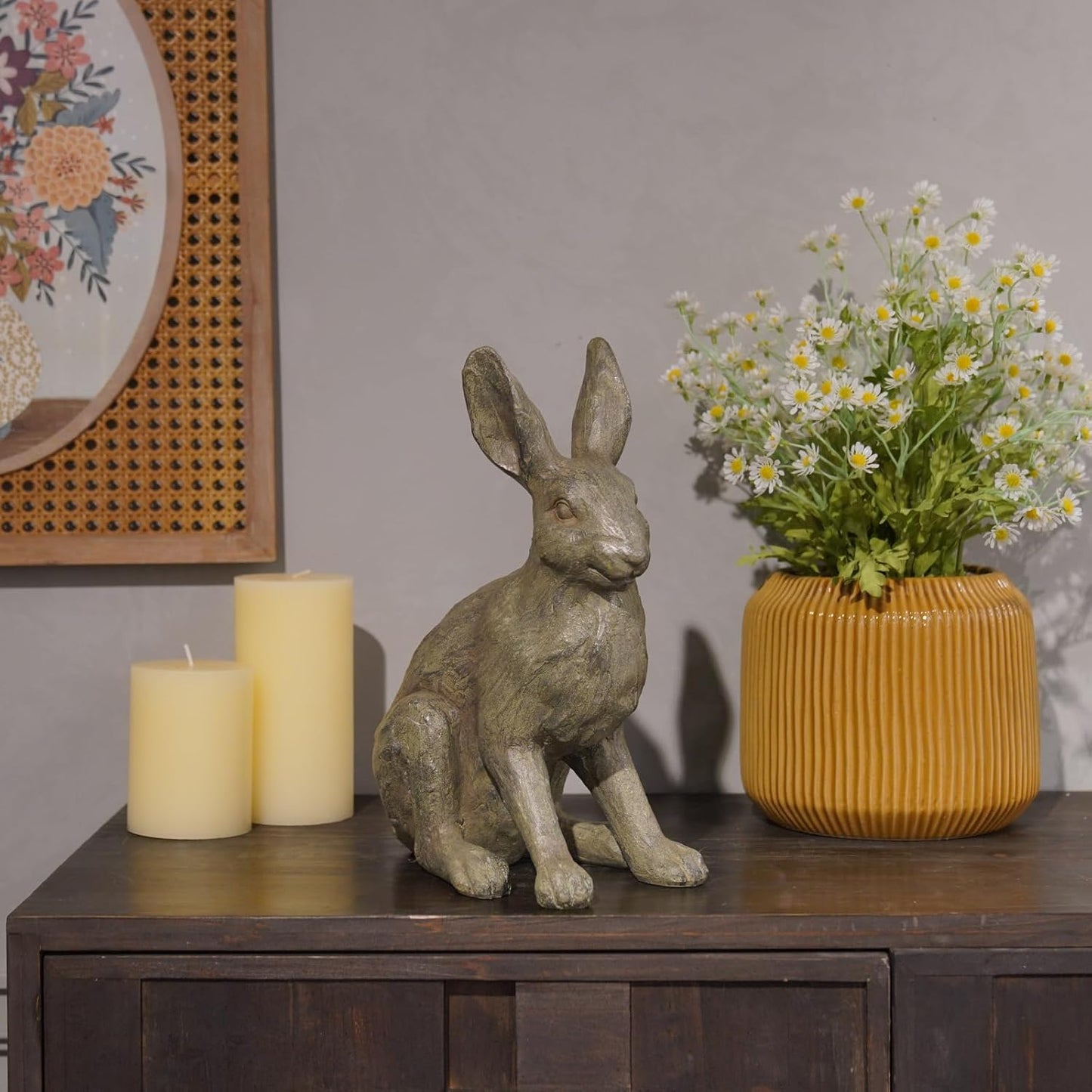 DiliComing Grey Resin Rabbit Garden Statue - Large Garden Statues for Home Yard Decor Garden Statues for Outside Balcony Bunny Decor for Garden Gifts 9 × 5 × 12 Inch