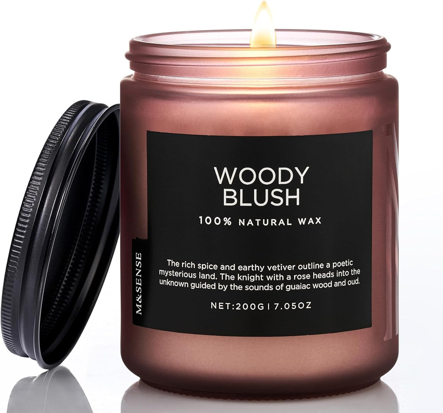M&SENSE Woody Blush - Rose Vetiver Scented Candles 7.05oz 50 Hour Long Lasting Burn Non Toxic Natural Luxury Candle Gifts for Women,Aromatherapy Gifts for Relaxing Spa