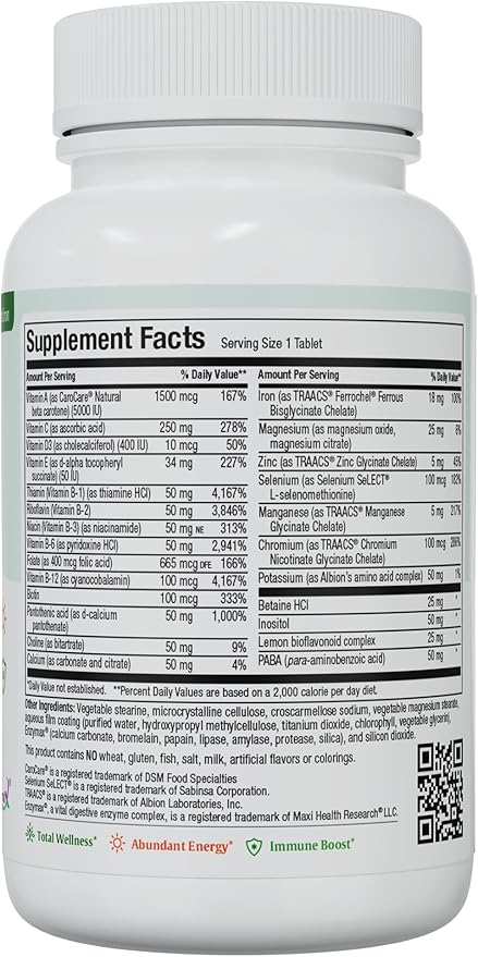 Maxi Health Complete Once Daily Vitamins B1 B2 B2 B3 B3 B6 B6 B12 B12 C D3 E (90 Tablets)