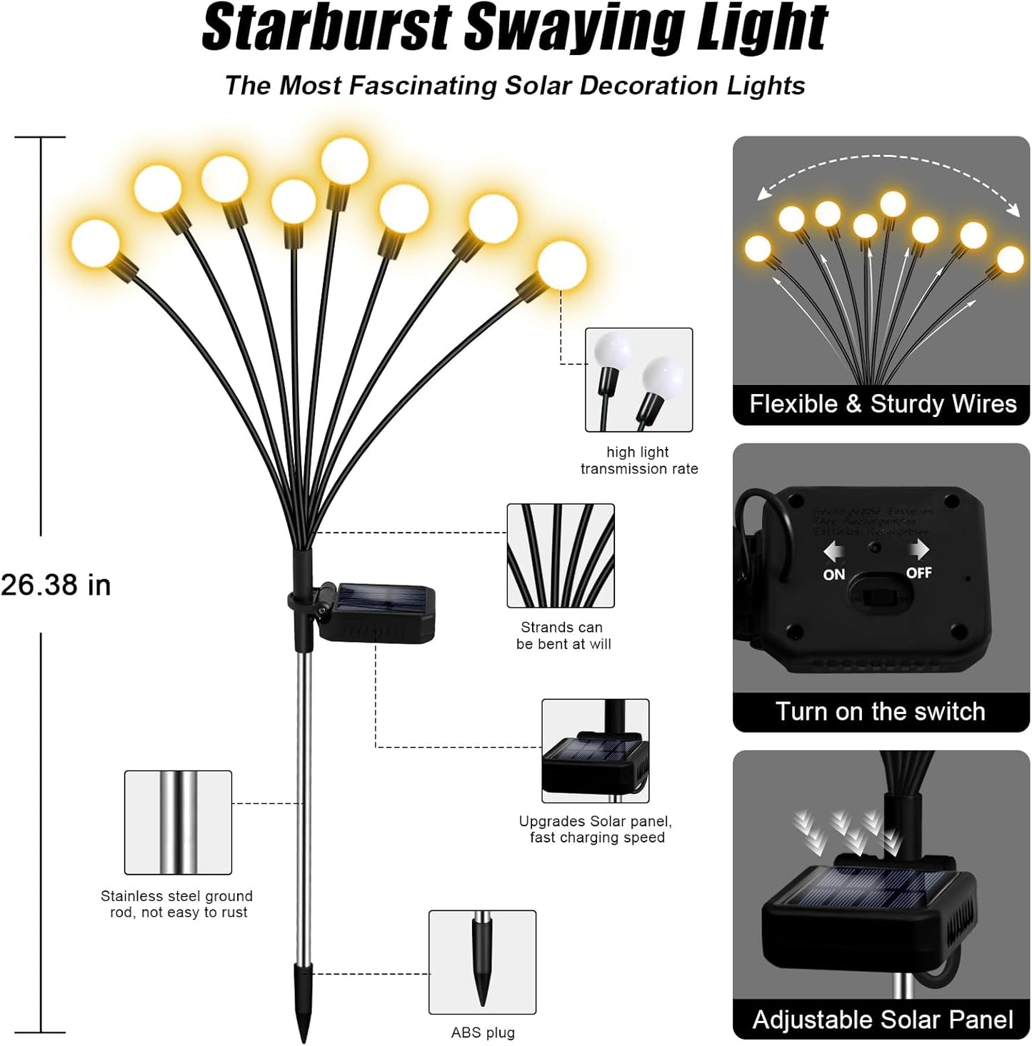 Solar Garden Lights Outdoor,2 Pack 16LED Waterproof Solar Powered Lights for Yard Pathway Patio, Swaying Lawn Decor as Gardening Gifts for Women Holiday