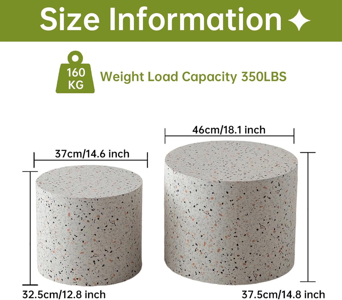 Round Nesting Coffee Table, Drum Wood Coffee Table Set of 2 Marble-Color, Modern Nesting Tables Circle Center Table 2 Piece for Small Spaces Living Room Bedroom Balcony Office, No Assembling