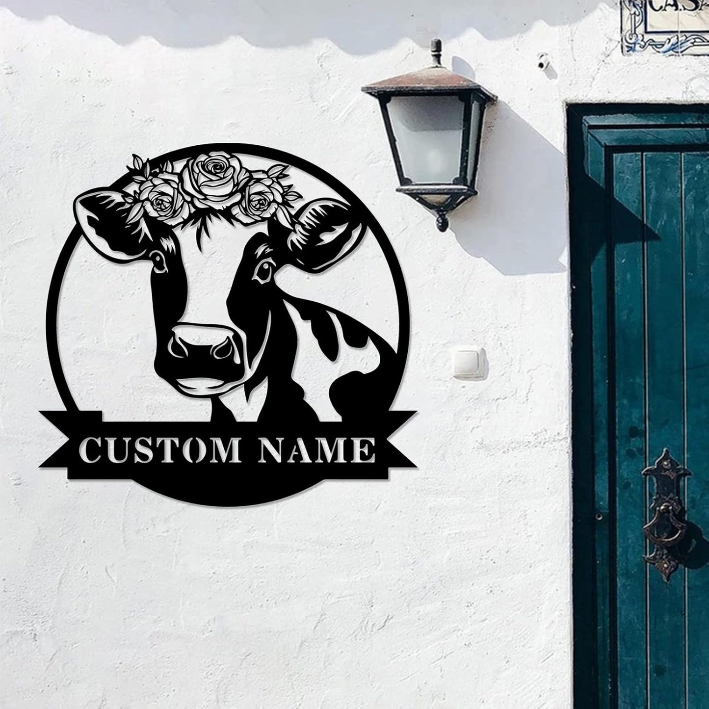 Cow Metal Sign Custom,Cow Personalized Family Name Sign Wall Art,Farm Customized Metal Wall Decor Gifts for Wedding,Funny Cow Monogram Decor for Farmhouse Bedroom Outside Garden Ranch Yard Wall Decor