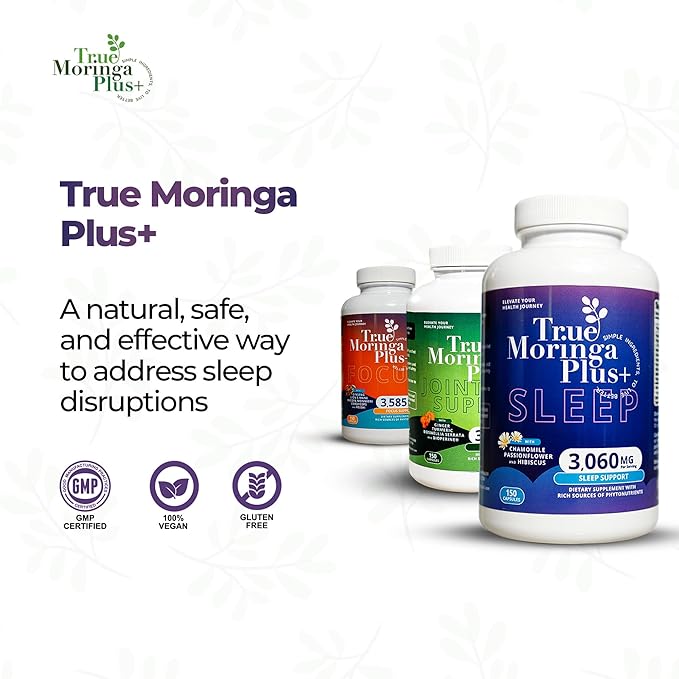 Sleep Support Supplement 10:1 Extract | 20,000mg of Organic Moringa, Chamomile, Passion Flower, Valerian Root, Hibiscus for Relaxation | Natural Sleep Aid for Adults (150 Capsules)