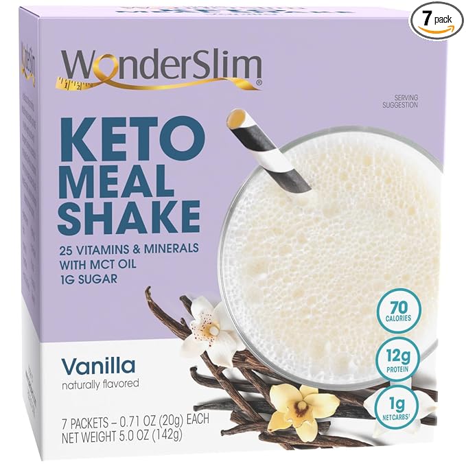 WonderSlim Keto Meal Replacement Shake, Vanilla, C8 MCTs, 12g Protein, 25 Vitamins (7ct)