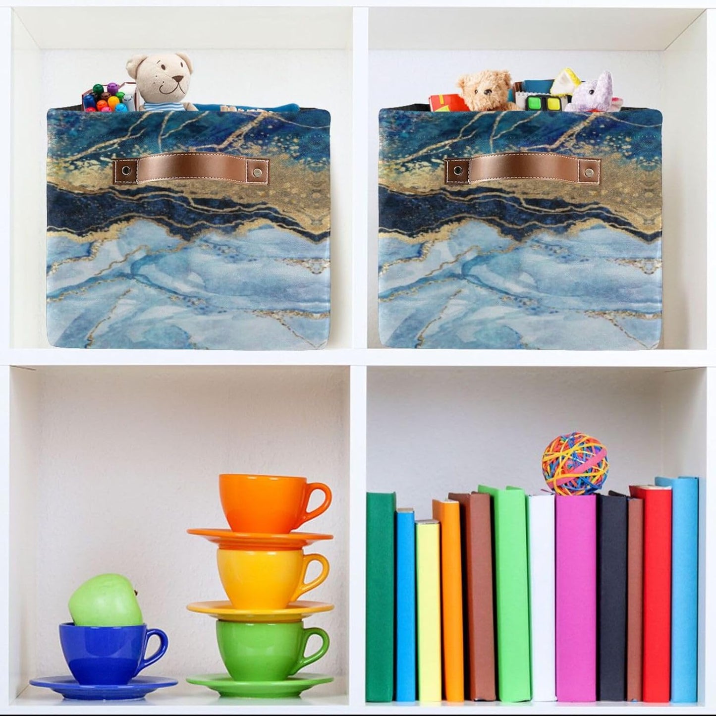 susiyo Foldable Storage Bins Storage Cubes Bin Baskets for Shelves with Handles Decorative Fabric Storage Baskets for Organizing Shelves Closet Nursery Home Toy,Blue Marble