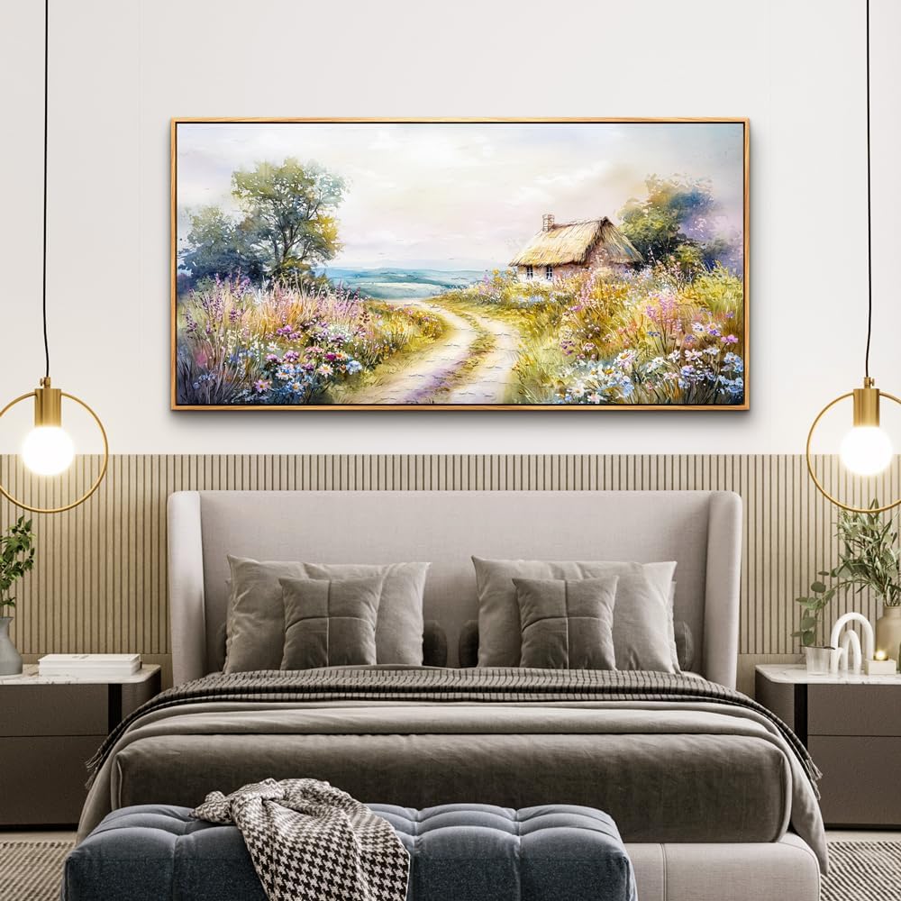ZUITINGHUA Wood Framed Canvas Wall Art For Living Room Large Wall Decor For Office Bedroom Decoration Country Road Landscape Pictures Farmhouse Paintings Artwork Mural Aesthetic Home Decor 30x60 In